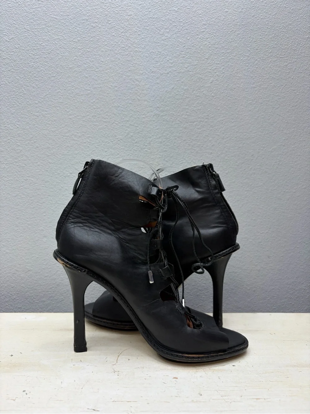Derek Lam 10 Crosby Black Leather Inga Lace Up Heeled Sandals Size 6